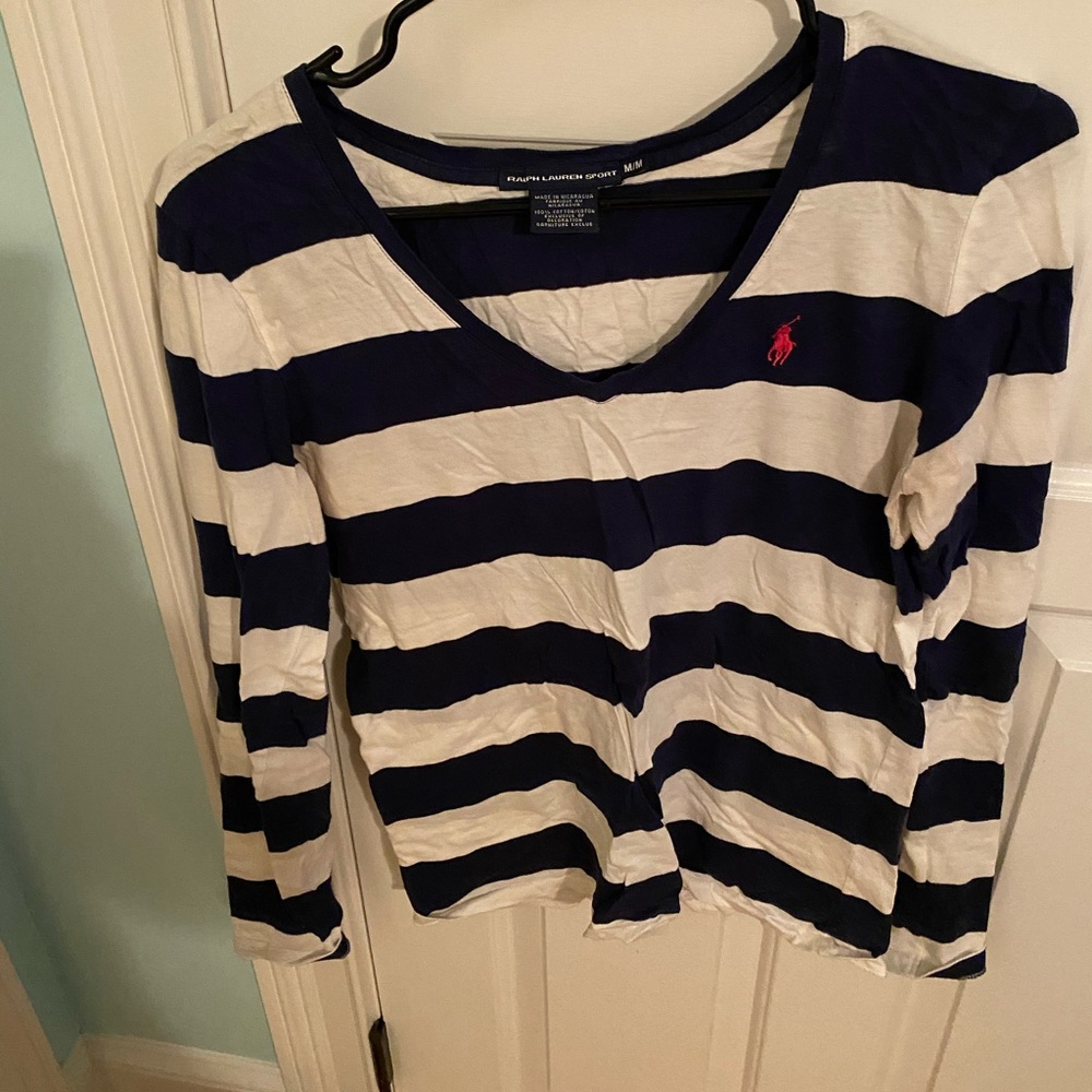 Navy blue and white striped tshirt